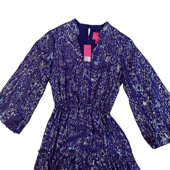 Lilly Pulitzer NWT Joella Silk Dress Purple Wildside Metallic Dress Size 0 - Picture 4 of 5